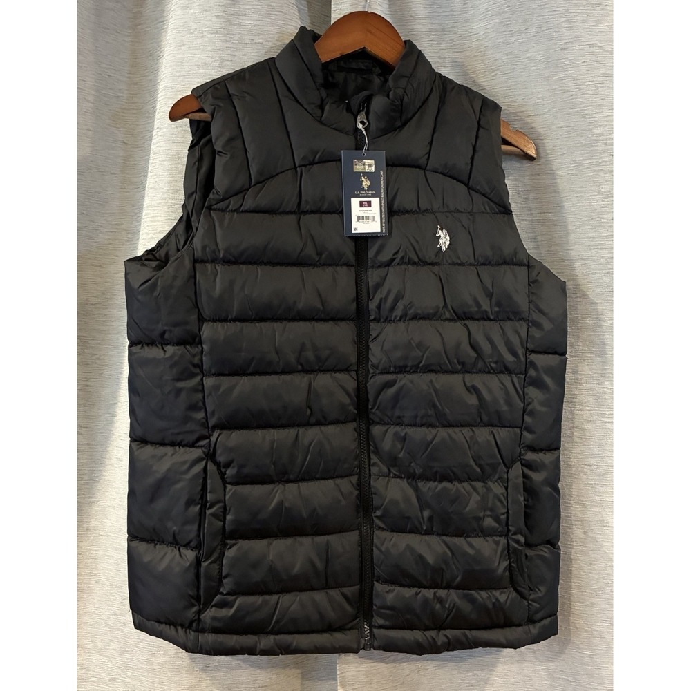 NWT U.S. Polo Assn Black Puffer Vest Mens Medium Full Zip Lightweight Boys XXL